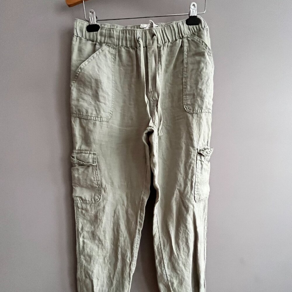 Nicole Miller Linen Cargo Jogger Pants Sage Green Size Medium